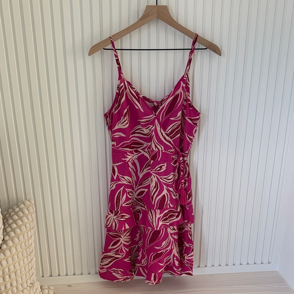 Fuchsia Floral Wrap Sundress with Spaghetti Straps